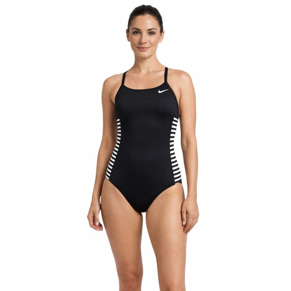 Nike One Piece‎ Swimsuit – Black w/ Stripe Sides – Size Large